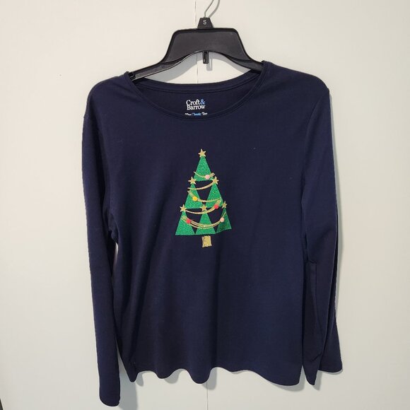 croft & barrow Tops - Croft & Barrow Women's Navy Blue Long Sleeve T-shirt with Christmas Tree- Large